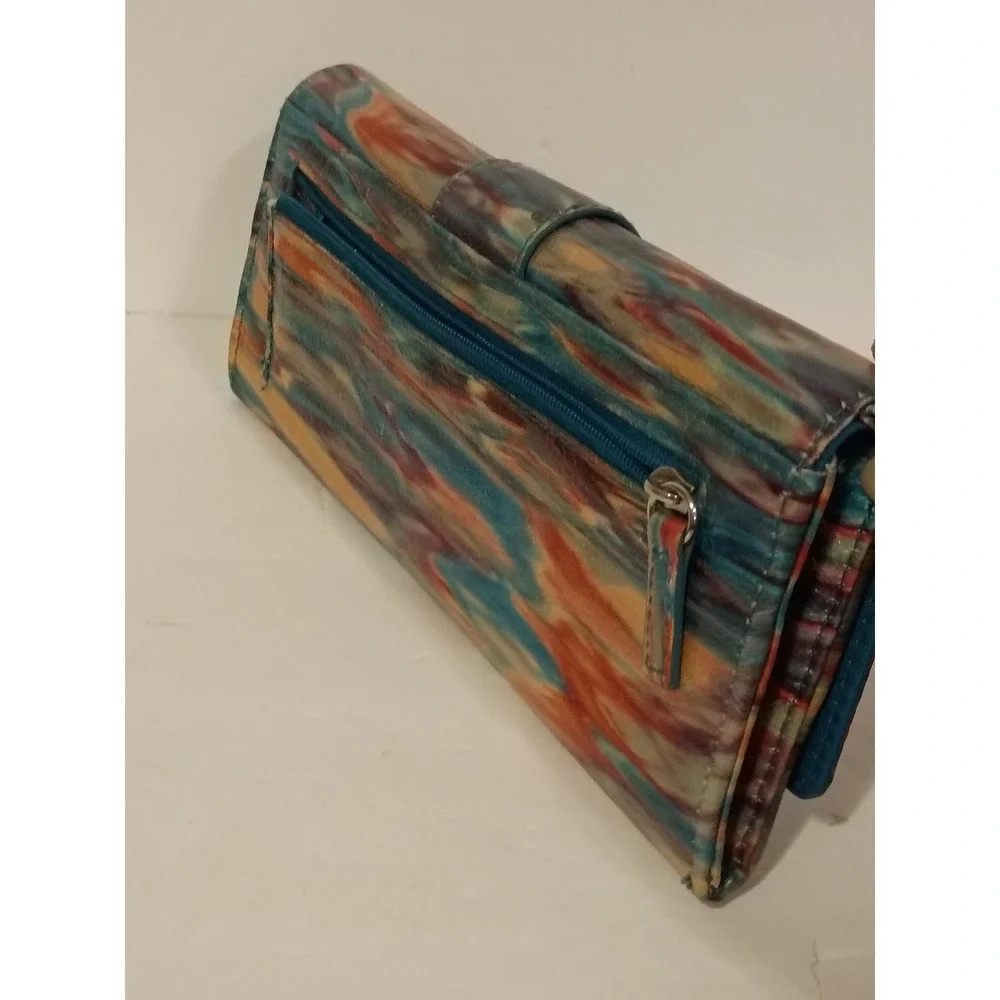 Multicolor Abstract Brushstroke Wristlet Clutch with Buckle Detail and ID Window